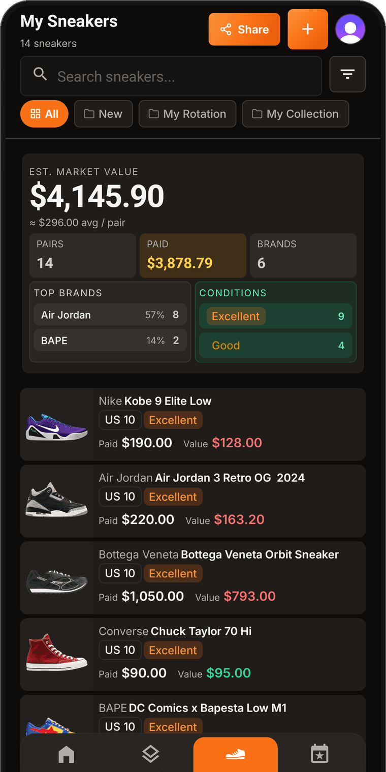 SneakersBook app screen: Track